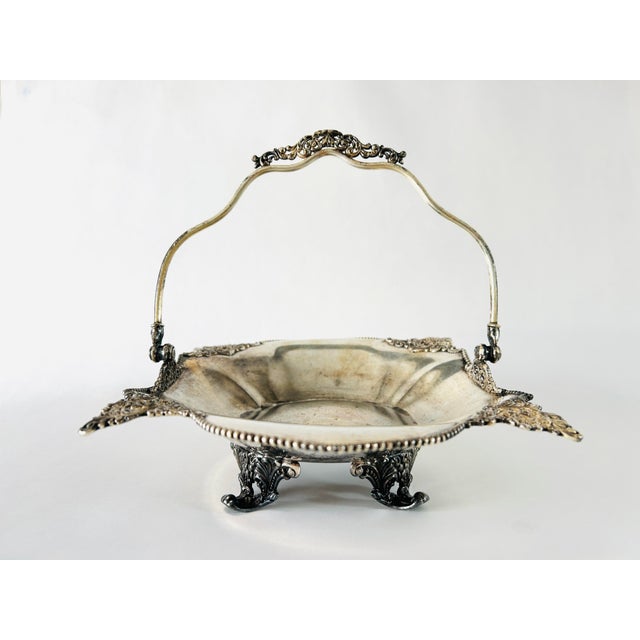 Victorian Antique Victorian Ornate Footed Wedding Basket in Silverplate For Sale - Image 3 of 8