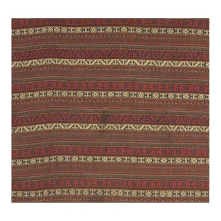 1950s Multi Brown Mid Century Modern Geometric Stripe Turkish Kilim Small Rug For Sale