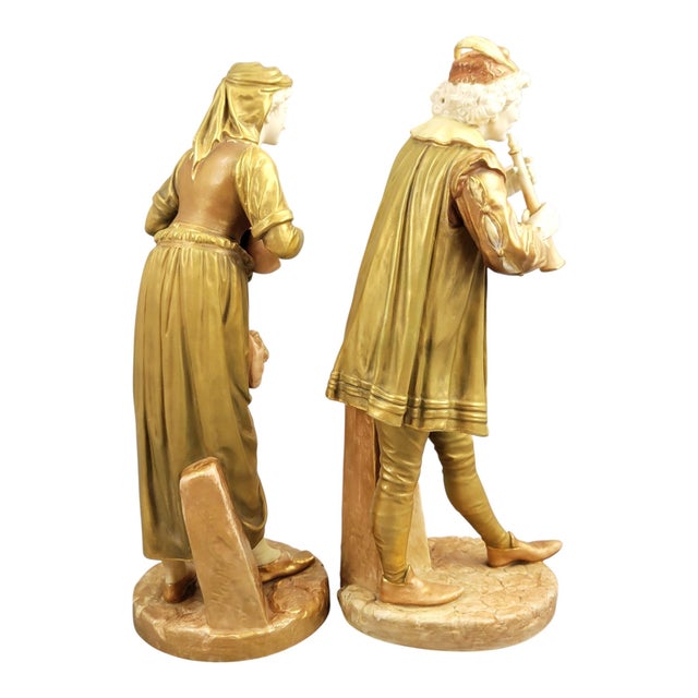 Shot-Enamel Porcelain Musicians from Royal Worcester, 1910s, Set of 2 For Sale - Image 5 of 12