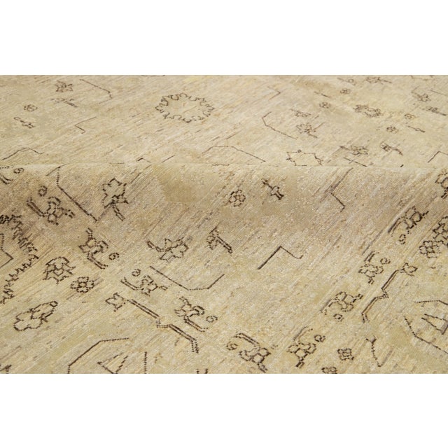 Modern Indian Wool Rug Handmade in Neutral Tones With Allover Pattern For Sale - Image 4 of 9