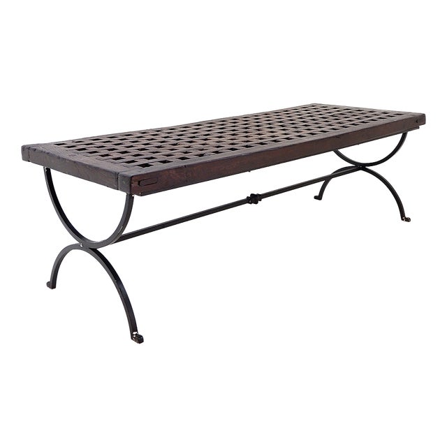 Coffee Table in Openwork Wood with Wrought Iron Legs For Sale