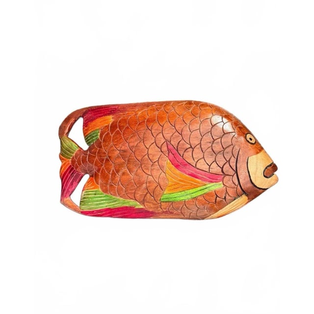 Vintage Hand-Carved & Painted Wooden Fish Serving Platter / Wall Art For Sale - Image 9 of 9