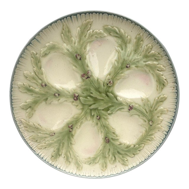 French Majolica Oyster Plate Choisy-Le-Roi, Circa 1880 For Sale