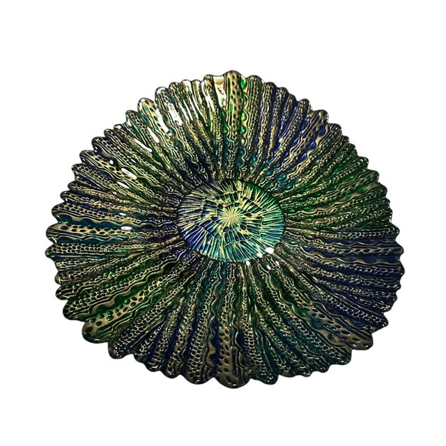 Vintage Turkish Feather Mandala Art Glass Centerpiece Bowl For Sale In Birmingham - Image 6 of 12