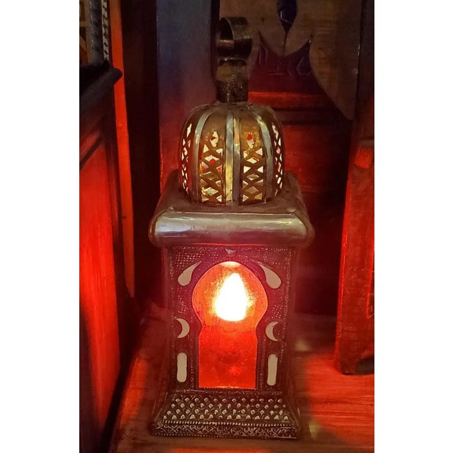Metal Red Moroccan Koutoubia Table Lamp or Lantern, Handmade For Sale - Image 7 of 9