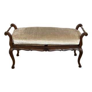 French Louis XV Style Double-Seat Walnut Bench With Caned Seat For Sale