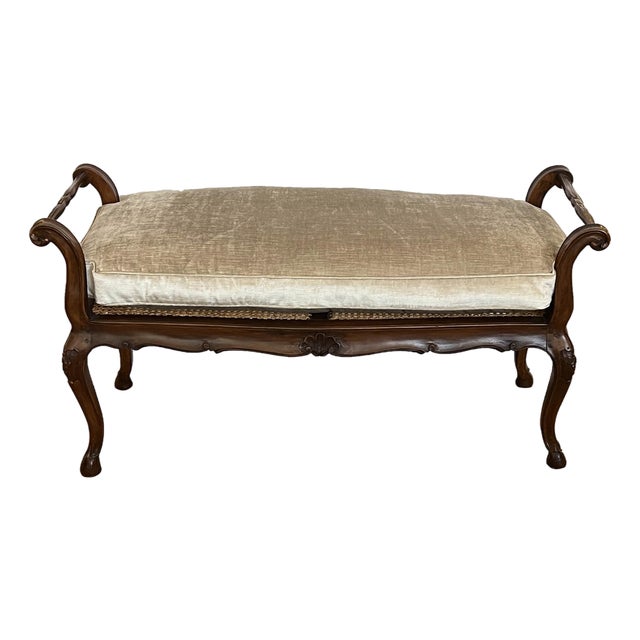French Louis XV Style Double-Seat Walnut Bench With Caned Seat For Sale