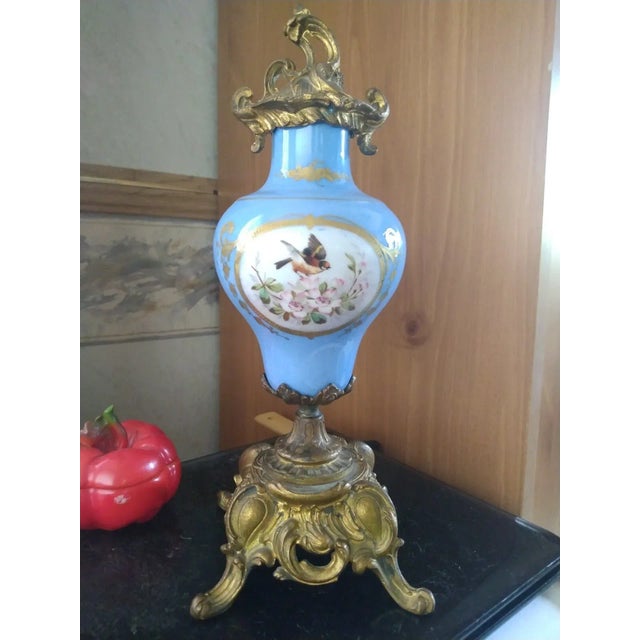 C1880 Antique Sevres Louis XV Porcelain With Ormolu Decorative Covered Urn For Sale - Image 10 of 12