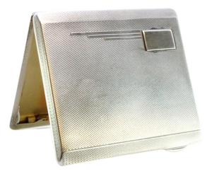 Guilloche Silver Cigarette Case with Monogram Card and Gold Interior