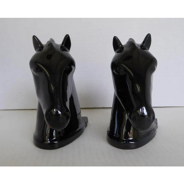 1940s American Deco Pair of Ceramic Black Horse Head Bookends by Abingdon Pottery, 1940s For Sale - Image 5 of 11