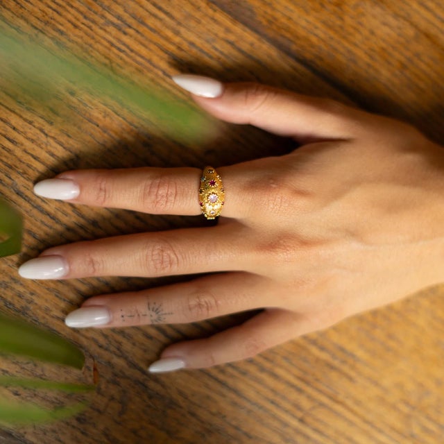 Golden Sunburst Multi Gemstone Adjustable Ring, Size 4 For Sale - Image 4 of 9