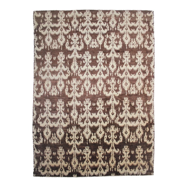 Hand Knotted Borderless Ikat Design Rug - 10'0" X 13'7" For Sale