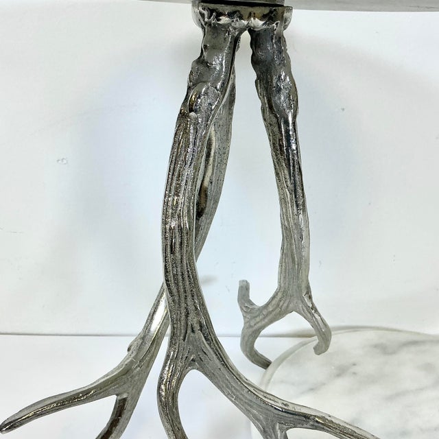 Vintage Hollywood Regency Silver Plated Antlers and Marble Buffet Tiered Serving Platters.. For Sale - Image 14 of 15