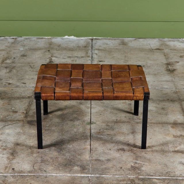 Small Woven Leather Bench by Swift and Monell For Sale In Los Angeles - Image 6 of 18