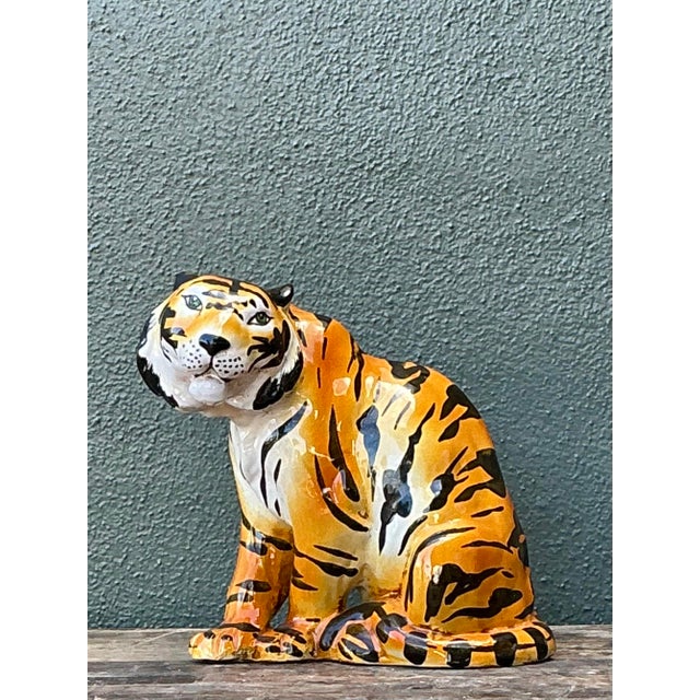 Tangerine Vintage Italian Glazed Ceramic Tiger For Sale - Image 8 of 12
