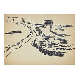Unknown - Scenery - Original Black Marker Drawing - Mid-20th Century For Sale