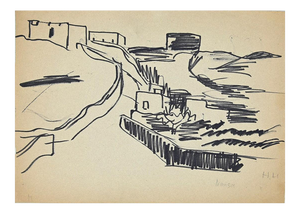 Unknown - Scenery - Original Black Marker Drawing - Mid-20th Century
