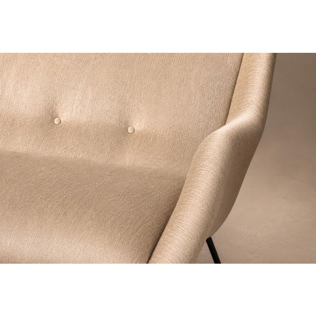 Carlo Hauner Brazilian Modern "Concha" Loveseat in Metal & Textured Brass-Toned Fabric by Carlo Hauner, 1955 - Lot 42C For Sale - Image 4 of 18