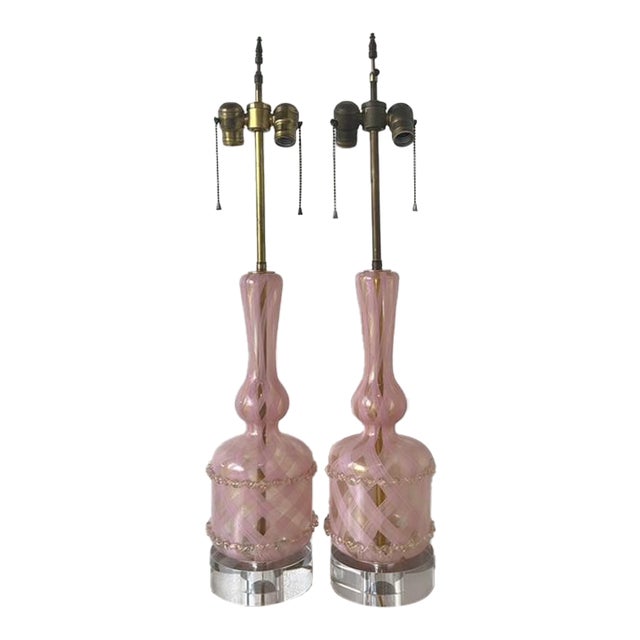 Vintage Italian Murano Glass Lamps - A Pair For Sale