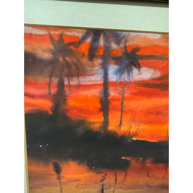1960s J. Chang Tropical Sunset Palm Trees Watercolor Painting, Signed For Sale - Image 5 of 12