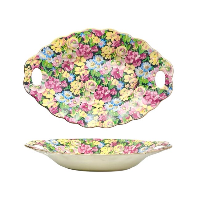 James Kent “Florita” Small Ceramic Chintz Floral Rose Serving Dish 7 1/4” #5008 Good vintage condition. Small fleabite...