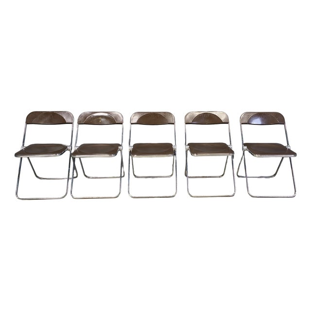 Vintage Plia Folding Chairs by Giancarlo Piretti for Castelli, 1970s, Set of 5 For Sale
