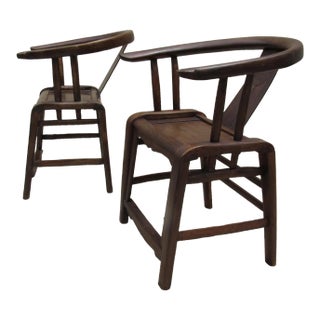 Unusual Pair of Antique Horseshoe Back Chinese Arm Chairs For Sale