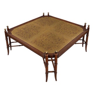 Chinese Chippendale Style Faux Bamboo Brass Tray Form Square Coffee Table For Sale