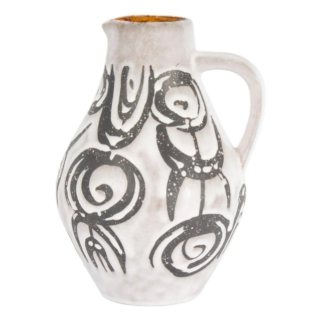 Mid 20th Century Jasba Keramik West German Black and White Ceramic Pitcher For Sale
