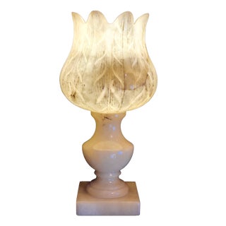 Vintage Table Lamp in Cream-White Alabaster, 1970s For Sale