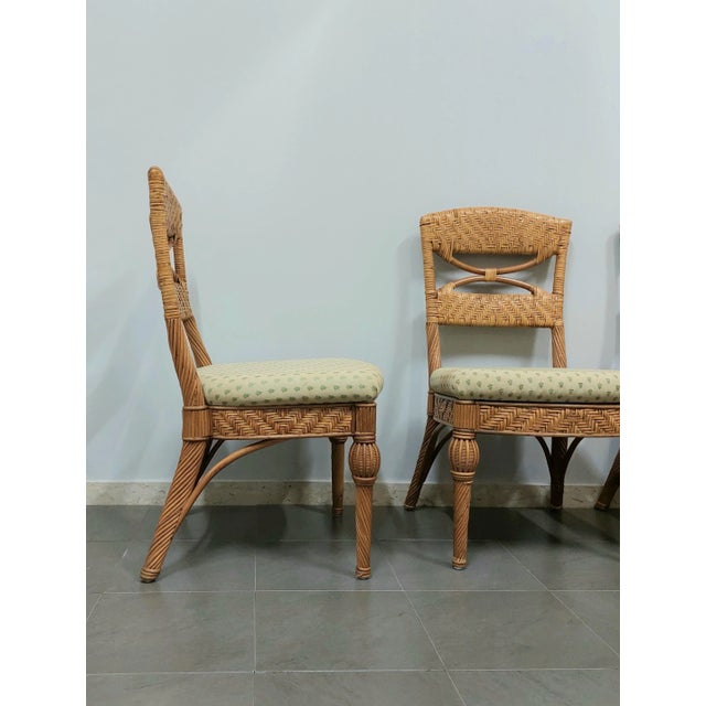 Mid-Century Modern Wicker & Fabric Dining Chairs from Vivai del Sud, Italy, 1980s, Set of 4 For Sale - Image 3 of 10