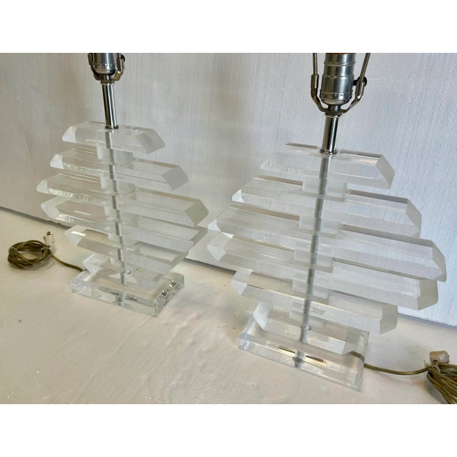 Plastic 1970s Multilayer Lucite Table Lamps - a Pair For Sale - Image 7 of 8
