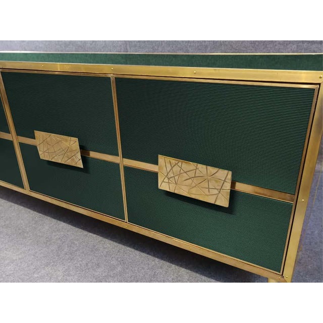 Not Yet Made - Made To Order Italian Dark Green Buffet Sideboard With "Grisinato" Glass and Brass Designer Justfurnituress For Sale - Image 5 of 7