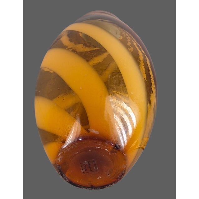Mid-Century Modern Hand-Blown Cased Glass Warm Amber White Ribbon 14.5'' Vase For Sale - Image 9 of 10