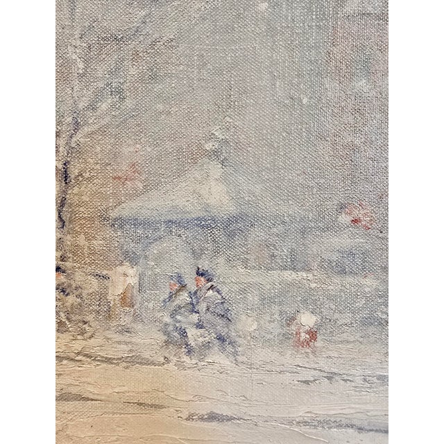 Textile Johann Berthelsen -the Little Church Around the Corner in the Snow -1930s Oil Painting For Sale - Image 7 of 12