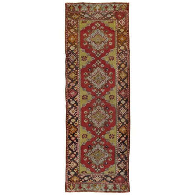 Antique Turkish Oushak Runner, Handmade Oriental Rug Coral. Brown, Yellow, Beige For Sale - Image 18 of 18