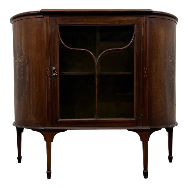 Early 20th Century English Edwardian Inlaid Mahogany Display Cabinet Vitrine For Sale