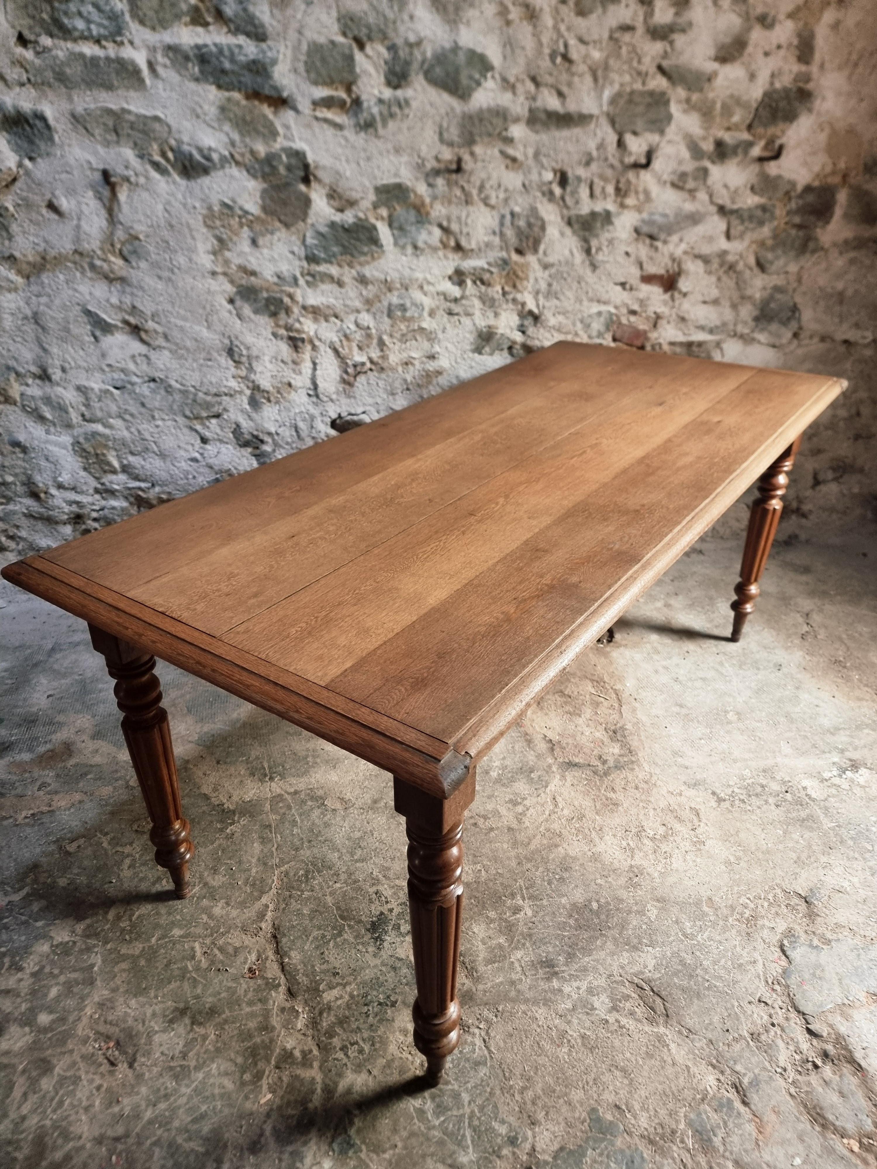 Antique Oak Dining Table with Drawer, France, Early 20th Century