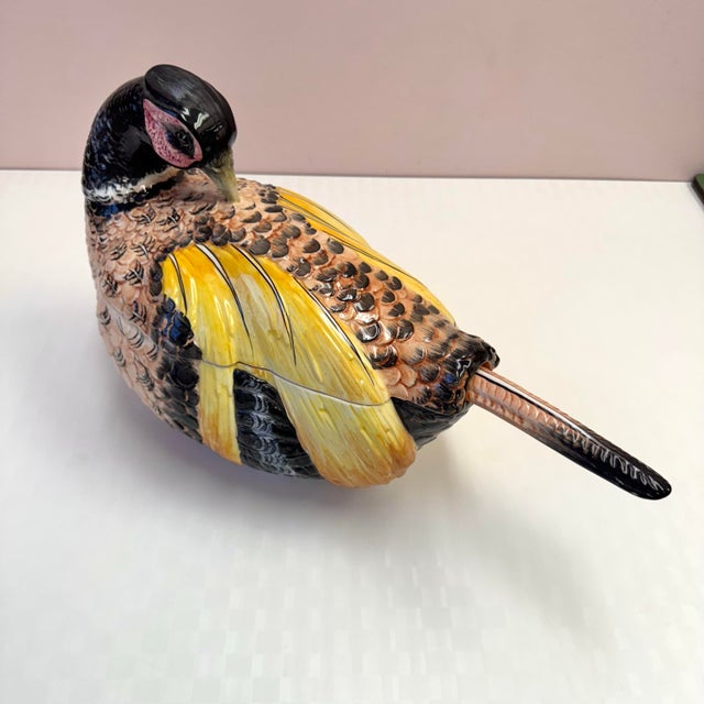 1970s Vintage Italian Ceramic Pheasant Tureen and Ladle For Sale - Image 5 of 10