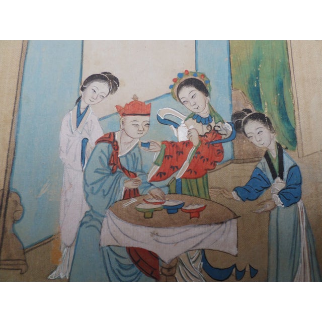 Chinese Watercolors, Hand-Painted on Silk, Set of Five For Sale - Image 11 of 13