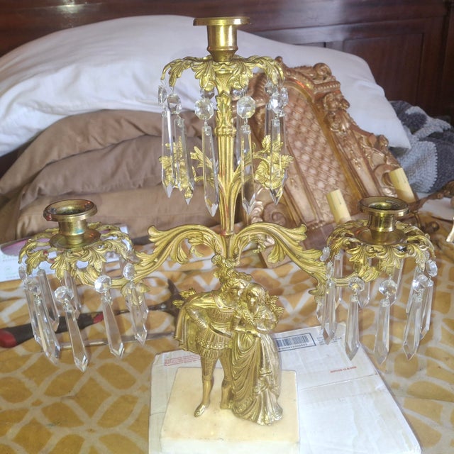 19thc Victorian Gilt Bronze/ Cut Crystal Figural Candelabra/ Girandole For Sale - Image 12 of 12