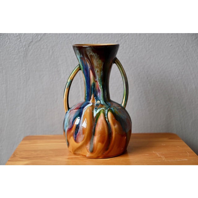 Vintage Glazed Ceramic Amphora Vase with Iridescent Drips, 1970s For Sale - Image 4 of 10