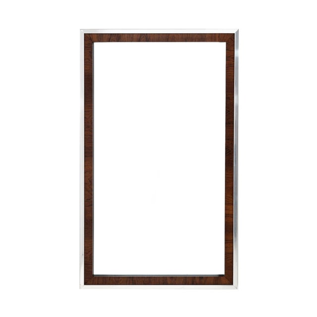 Florence Knoll style rosewood and chrome mirror, can be displayed vertically or horizontally.