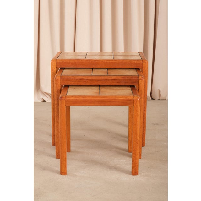 Brown Danish Modern Teak Nesting Tables, Ceramic Tile Tops, 1960s Style For Sale - Image 8 of 15