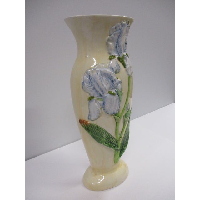 Mid 20th Century Vintage Blue Iris Art Pottery Vase For Sale - Image 5 of 11