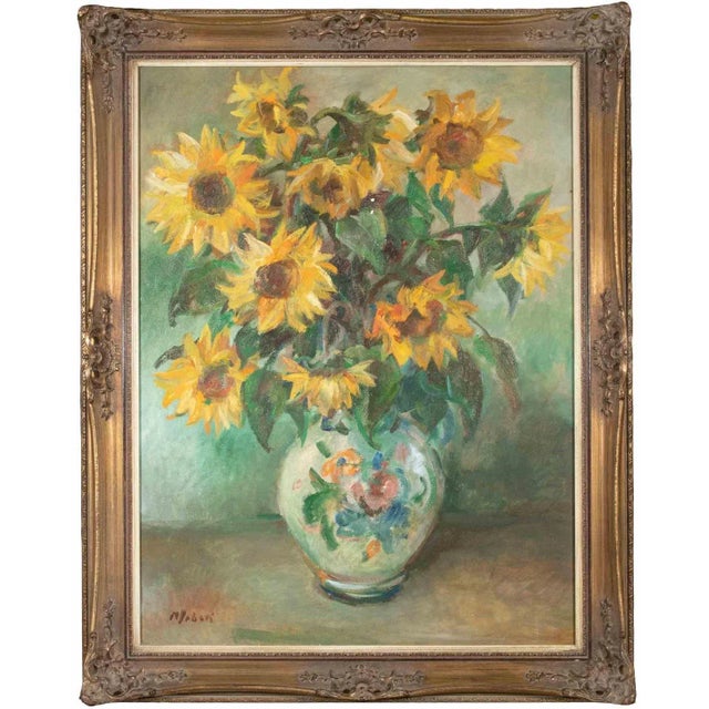 Vrbova Miloslava Prof. Zinkovy, Sunflowers, Oil on Canvas, Mid-20th Century For Sale - Image 4 of 4