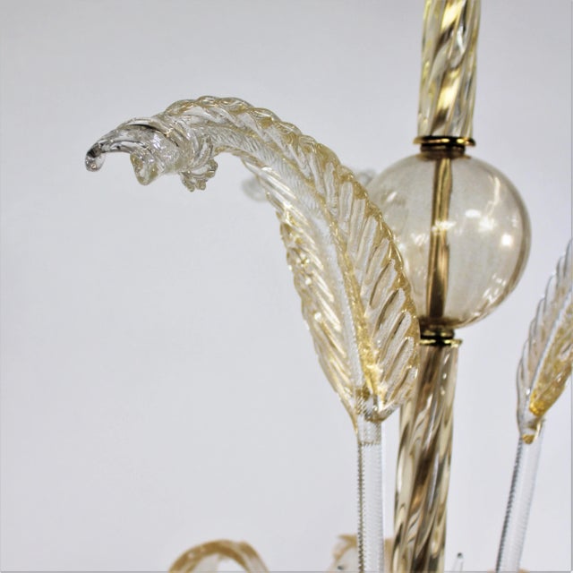MidCentury 24k Gold Infused and Rigaree Murano Frond Pendant Light For Sale - Image 4 of 12