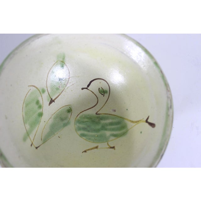 Ceramic Vintage Clay Pottery Bird Bowl in the Style of Byzantine Half Glazed Ceramics For Sale - Image 7 of 8
