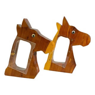 Pair Vintage Western Folk Art Wooden Horse Head Coin Banks For Sale