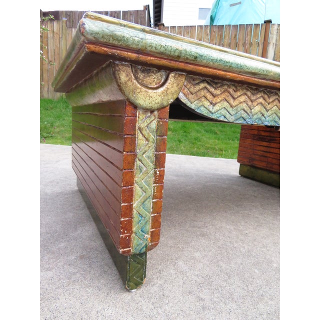 Wood Post Modern Two-Sided Double Drawer Sculptural Textured Coffee Table ~ Brutalist Vintage Abstract Art ~ Modernsim For Sale - Image 7 of 18